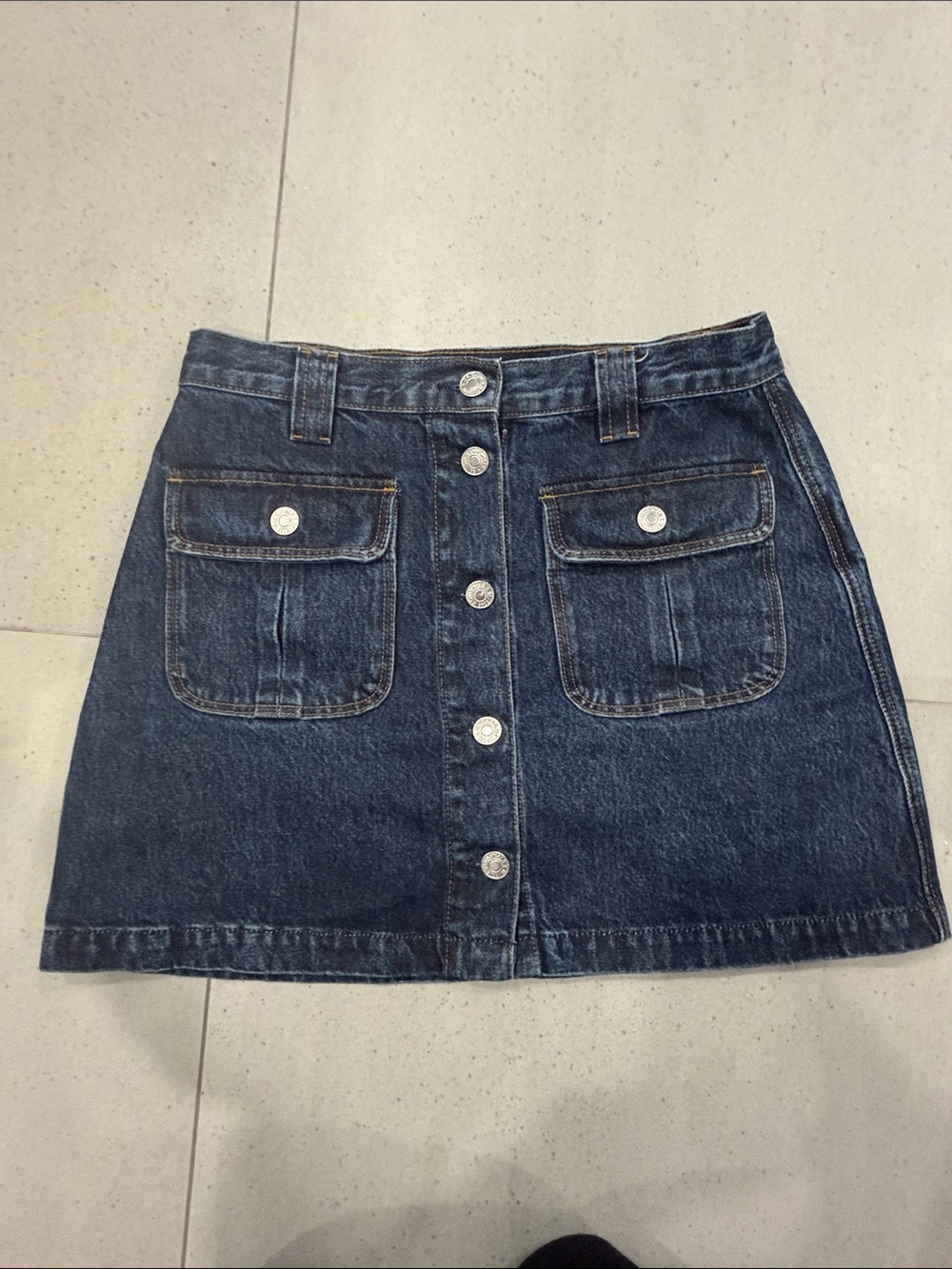 Re/Done Dark Blue Denim Button-Front Mini Skirt